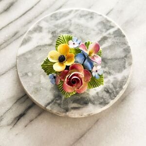 Vintage Staffordshire China Brooch Pin Flowers Handpainted Multicolor AS IS Chip